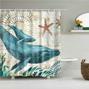 HOOPZI Ocean Shower Curtain Waterproof Mildew Resistant Polyester Fabric Bathroom Sets with Hooks (180x180H cm, Colorful-Whale)