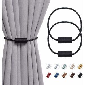 Linghhang - 2 Pack 16 Inch Magnetic Curtain Tiebacks Handmade Rope Side Holdbacks for Home Office Curtains (Black)