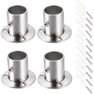 Jalleria - Pack Curtain Rod Brackets, Rail Holder, Base Bracket, Stainless Steel Flange, Closet Rod End Brackets for Closet Curtains (Silver)