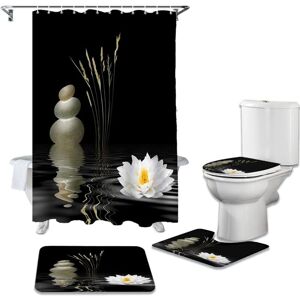 CSPARKV Pieces Shower Curtain Set Zen Stones White Lotus Black Waterproof Shower Curtains Bathroom Curtain Toilet Cover Mat Non-Slip Rug 180x180cm