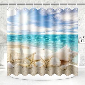 Linghhang - Polyester Shower Curtain Anti-Mold Washable Waterproof Fabric Marine Style Shower Curtains with 12 C-Hooks for 180x200CM