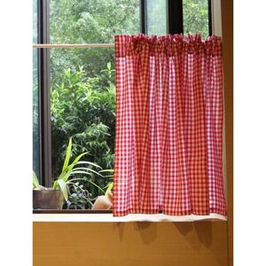 JALLERIA Short Kitchen Curtain for Small Window Cotton Opaque Gingham Checked White Red Curtain Voile Curtains Disc Curtains Valances Half Curtain Rod Pocket