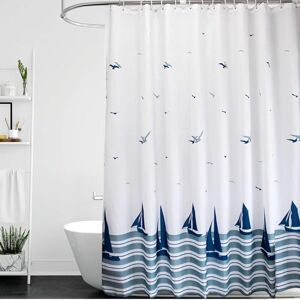 Linghhang - Shower Curtain 100 x 200 Weighted Hem Anti-Mold and Durable Washable, Nautical Blue Sailboat Bathroom Curtains with Hooks