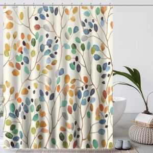 CYSLMUK Shower Curtain 180x200 Anti Mold Bath Curtain Beige Machine Washable Shower Curtain Colorful Botanical Pattern with Holes Shower Curtain Fabric