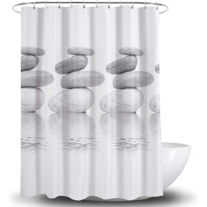 LINGHHANG Shower Curtain - Anti-Bacterial - Mildew and Water Resistant - Polyester - 180 x 180 cm - Grey - Pebble (grey)