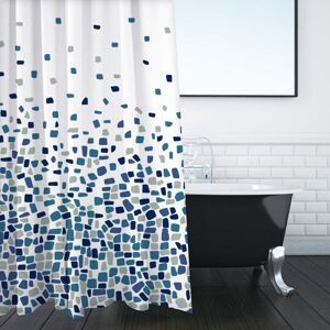 Linghhang - Shower Curtain for Bathtub and Bathroom, Washable, Anti-Mold and Antibacterial 180 x 180 cm (Mosaic Pattern - Blue, Single Pack)