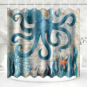 Linghhang - Shower Curtain Polyester Anti-Mold Washable Waterproof Fabric Octopus Pattern, Shower Curtains with 12 Hooks 180x200CM