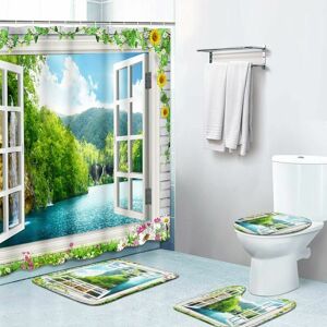 DEWDAT Shower Curtain Set, 3D White Window Waterfall, 72 x 72