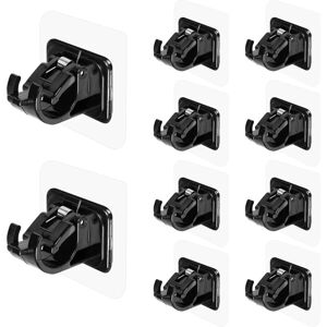 Sollbry - 10 Pack Self Adhesive Curtain Rod Brackets No Drilling Adjustable Curtain Rod Hooks No Drilling (Black)