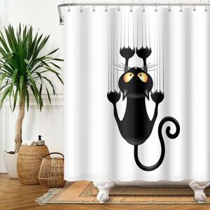 SOLLBRY 150x180cm Black Cat with Sharp Paws Shower Curtain Cute Funny Kitty Cat Bath Curtain White Background Polyester Bathtub Curtain for Bathroom with