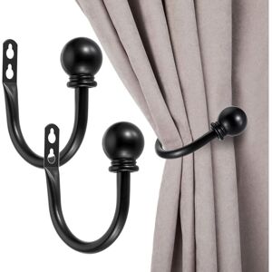 Sollbry - 2 Pack Decorative Metal Curtain Tiebacks, Window Curtain Wall Mounted Holdbacks for Bedroom Living Room Office, Come with Screws, Black
