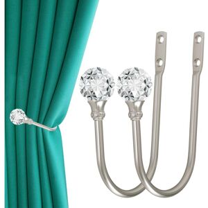 Sollbry - 2 Pcs Clear Crystal Ball Wall Curtain Tiebacks, Heavy Duty Metal Decorative Window Curtain Holdbacks