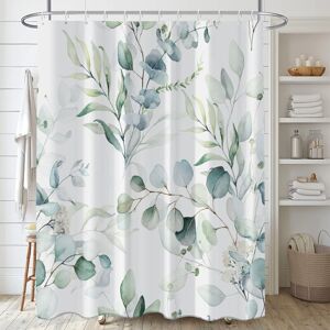 SOLLBRY Eucalyptus Shower Curtain, White Floral Green Leaves Shower Curtain Anti-Mold Waterproof Bath Curtain Washable Polyester Fabric Bathroom Curtain