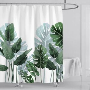 Mildew Resistant Shower Curtain 180 x 180 cm Green Leaves Plant Shower Curtain Washable and Waterproof with 12 Hooks Bathroom Curtain - Sollbry