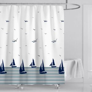 SOLLBRY Nautical Blue Coastal Ocean Shower Curtain Mildew Proof Waterproof Washable Polyester Fabric Bathroom Curtain 180 x 180 cm with 12 Hooks for Bathtub