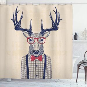 CSPARKV Trendy Shower Curtain, Deer with Jazz Humorous Bow, Fabric Bathroom Decor Set with Hooks, 180cm x 180cm, Dark Indigo Coral