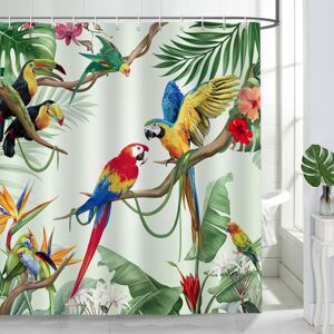 Linghhang - Tropical Birds Shower Curtain Parrot Green Leaf Anti-Mold Waterproof Washable Bathroom Curtain with 12 Hooks