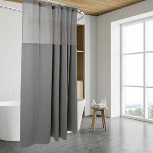 DEWDAT Waffle Braided Shower Curtain Hookless, Loop Liner - 71w x 72H, Hotel Quality, Spa Shower Curtain, Gray