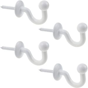 (white)Set of 4 64mm Black Metal Curtain Hooks Tiebacks Wall Mounted Curtain Holdbacks U Design Multifunctional Curtain Tieback for Gathering