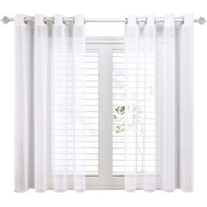 LONGZIMING 140x215cm Curtain, White Linen Effect Grommet Voile Curtain, Kitchen Sheer Curtains, Short Curtain Semi Sheer Small Window Inner Sheers for Kids LONGZIMING 140x215cm Curtain, White Linen Effect Grommet Voile Curtain, Kitchen Sheer Curtains, Short Curtain Semi Sheer Small Window Inner Sheers for Kids