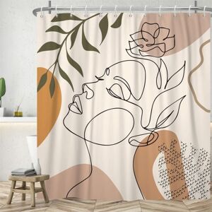 Linghhang - 180Lx180Hcm Abstract Face Shower Curtains, Black Minimalist Lines Bath Curtain Anti Mold Waterproof Polyester Fabric Washable Bathroom Linghhang - 180Lx180Hcm Abstract Face Shower Curtains, Black Minimalist Lines Bath Curtain Anti Mold Waterproof Polyester Fabric Washable Bathroom