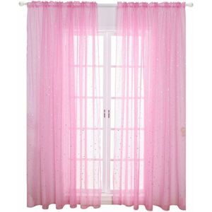 HÉLOISE 1PC Voile Window Curtain Romantic Silver Star Leaf Window Treatment Sequins Star Curtains Panel for Girl Kids Bedroom Living Room- 100 200 Cm (Pink) HÉLOISE 1PC Voile Window Curtain Romantic Silver Star Leaf Window Treatment Sequins Star Curtains Panel for Girl Kids Bedroom Living Room- 100 200 Cm (Pink)