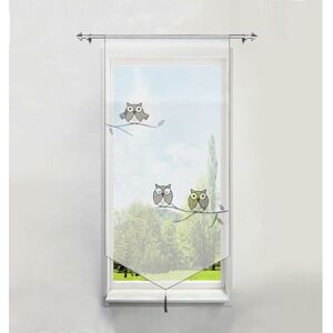 Dewdat - 1Piece Window Curtain WxH/60x120CM Transparent Polyester Gray Owl Embroidery with Tassel Short Curtains Window Decoration Dewdat - 1Piece Window Curtain WxH/60x120CM Transparent Polyester Gray Owl Embroidery with Tassel Short Curtains Window Decoration