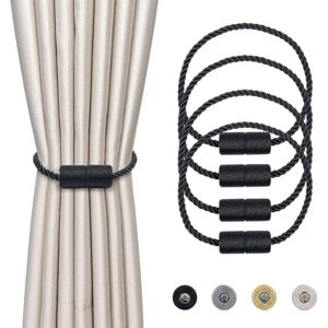 Linghhang - 4 Pieces Magnetic Curtain Tiebacks Black Braided Curtain Buckle Magnetic Curtain Holder Curtain Rope 45cm - Curtain Accessories for Home Linghhang - 4 Pieces Magnetic Curtain Tiebacks Black Braided Curtain Buckle Magnetic Curtain Holder Curtain Rope 45cm - Curtain Accessories for Home