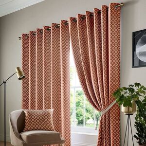 Alan Symonds Jacquard Curtains Eyelet Ring Top Fully Lined Ready Made, Polyester, Orange, 90 x 108 Alan Symonds Jacquard Curtains Eyelet Ring Top Fully Lined Ready Made, Polyester, Orange, 90 x 108