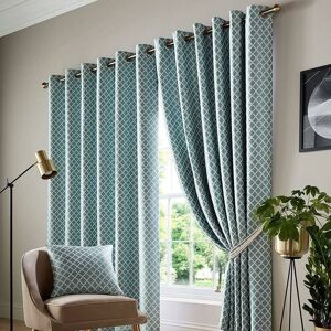 Alan Symonds - Jacquard Curtains Eyelet Ring Top Fully Lined Ready Made, Polyester, Teal, 46 x 90 Alan Symonds - Jacquard Curtains Eyelet Ring Top Fully Lined Ready Made, Polyester, Teal, 46 x 90