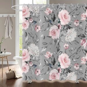 ALWAYSH Flower Shower Curtain 180x180, Pink Gray Flower Elegant Shower Curtain Vintage Flower Watercolor Roses Waterproof Bath Curtain Polyester Fabric ALWAYSH Flower Shower Curtain 180x180, Pink Gray Flower Elegant Shower Curtain Vintage Flower Watercolor Roses Waterproof Bath Curtain Polyester Fabric