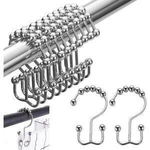 24 Pieces Shower Curtain Rings Double Hook Shower Curtain Ring Stainless Steel for Shower Curtains, Curtain Hooks (Silver) - Alwaysh 24 Pieces Shower Curtain Rings Double Hook Shower Curtain Ring Stainless Steel for Shower Curtains, Curtain Hooks (Silver) - Alwaysh