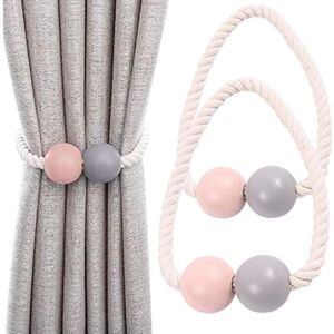 Alwaysh - 2Pcs Magnetic Curtain Tiebacks Window Curtain Drape Holdback Wooden Curtain Clips for Home, Dorm, Office, Window Decorative, Pink+Grey Alwaysh - 2Pcs Magnetic Curtain Tiebacks Window Curtain Drape Holdback Wooden Curtain Clips for Home, Dorm, Office, Window Decorative, Pink+Grey