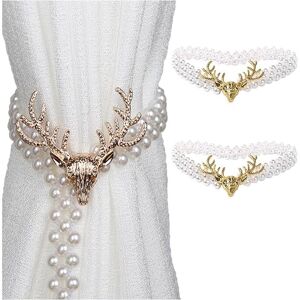 Alwaysh - Pieces Curtain Tiebacks Buckle for Bedroom and Office, Gold Metal with Beads, Deer Pattern for Christmas Decorations Alwaysh - Pieces Curtain Tiebacks Buckle for Bedroom and Office, Gold Metal with Beads, Deer Pattern for Christmas Decorations