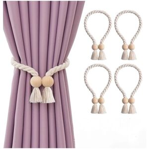 ALWAYSH Set of 4 Magnetic Wooden Ball Curtain Tiebacks for Home and Office - Bohemian Style Curtain Holdbacks - Handwoven Natural Cotton Rope - Beige ALWAYSH Set of 4 Magnetic Wooden Ball Curtain Tiebacks for Home and Office - Bohemian Style Curtain Holdbacks - Handwoven Natural Cotton Rope - Beige