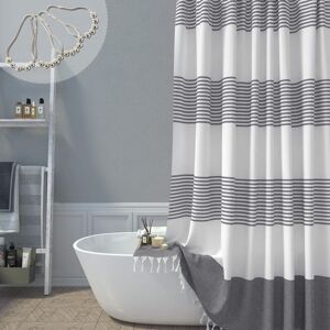 AlwaysHLong Fabric Shower Curtain, 78 Inch Long Farmhouse Gray & White Bohemia Stripe Cotton Fringe Shower Curtain, Machine Washable Tall Shower AlwaysHLong Fabric Shower Curtain, 78 Inch Long Farmhouse Gray & White Bohemia Stripe Cotton Fringe Shower Curtain, Machine Washable Tall Shower