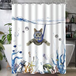 Linghhang - Anti-mold swimming cat pattern, weighted hem, waterproof, washable, polyester fabric, with 6 eyelets and shower curtain rings Linghhang - Anti-mold swimming cat pattern, weighted hem, waterproof, washable, polyester fabric, with 6 eyelets and shower curtain rings