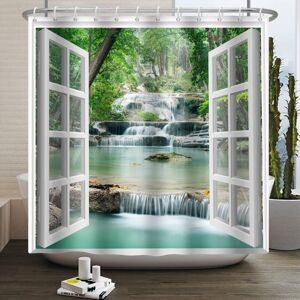 CCYKXA 150x180cm Shower Window View Spring Waterfall Trees Natural Landscape Wild Scene White Window Bath Curtain Modern Image Waterproof Fabric for CCYKXA 150x180cm Shower Window View Spring Waterfall Trees Natural Landscape Wild Scene White Window Bath Curtain Modern Image Waterproof Fabric for