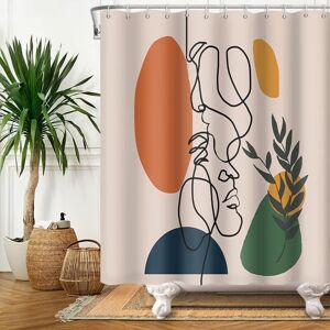180x180cm Shower Curtain Abstract Face Mid Century Modern Minimalist Art Terracotta Anti Mold Waterproof Washable Polyester Fabric - Ccykxa 180x180cm Shower Curtain Abstract Face Mid Century Modern Minimalist Art Terracotta Anti Mold Waterproof Washable Polyester Fabric - Ccykxa