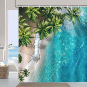 CCYKXA Beach Sea Blue Tropical Palm Tree Shower Curtain, Polyester Fabric, Anti-Mold, Waterproof, Washable, Bathroom Curtain, 180 x 180 cm with 12 CCYKXA Beach Sea Blue Tropical Palm Tree Shower Curtain, Polyester Fabric, Anti-Mold, Waterproof, Washable, Bathroom Curtain, 180 x 180 cm with 12
