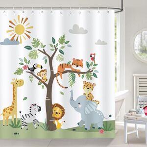 CCYKXA Children's shower curtain, giraffe, elephant, lion, safari, bathroom decoration, 180 x 180 cm, waterproof polyester bath curtain with 12 hooks CCYKXA Children's shower curtain, giraffe, elephant, lion, safari, bathroom decoration, 180 x 180 cm, waterproof polyester bath curtain with 12 hooks