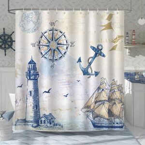 CCYKXA Nautical Shower Curtain Lighthouse Sailboat Compass Anchor 180 x 180 cm Bath Curtain Polyester Fabric Anti-Mold Waterproof Washable Bathroom Curtain CCYKXA Nautical Shower Curtain Lighthouse Sailboat Compass Anchor 180 x 180 cm Bath Curtain Polyester Fabric Anti-Mold Waterproof Washable Bathroom Curtain