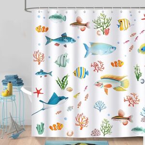 CCYKXA Tropical Ocean Fish Shower Curtain 180 x 180 cm Children's Bath Curtain, Polyester Fabric, Anti-Mold, Waterproof, Washable Bathroom Curtain CCYKXA Tropical Ocean Fish Shower Curtain 180 x 180 cm Children's Bath Curtain, Polyester Fabric, Anti-Mold, Waterproof, Washable Bathroom Curtain