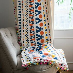 DEWDAT Cotton Linen Boho Window Curtain Panel with Tassel Rod Pocket, Geometric Stripe Country Style Room Darkening Curtain for Bedroom, Living Room DEWDAT Cotton Linen Boho Window Curtain Panel with Tassel Rod Pocket, Geometric Stripe Country Style Room Darkening Curtain for Bedroom, Living Room