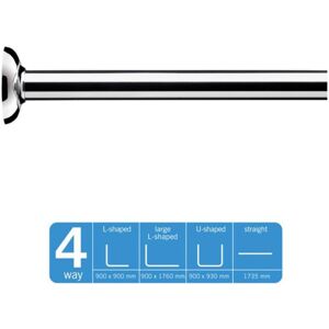 Modular Shower Curtain Rod White, 4 Way Fit - Croydex Modular Shower Curtain Rod White, 4 Way Fit - Croydex