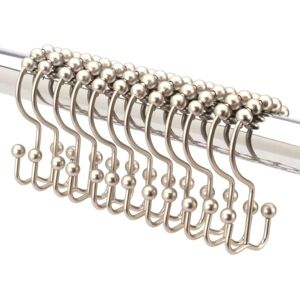CSPARKV 12 Double Shower Curtain Hooks Brushed Nickel. Premium Stainless Steel Shower Curtain Ring. Sliding Roller Balls on Extendable Shower Rod CSPARKV 12 Double Shower Curtain Hooks Brushed Nickel. Premium Stainless Steel Shower Curtain Ring. Sliding Roller Balls on Extendable Shower Rod