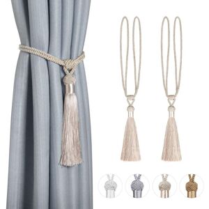 Csparkv - 2 Pack Curtain Tiebacks Polyester Cotton Braided Rope Strap Drapery Holdbacks with Tassel Decorative Curtain Accessories,Beige Csparkv - 2 Pack Curtain Tiebacks Polyester Cotton Braided Rope Strap Drapery Holdbacks with Tassel Decorative Curtain Accessories,Beige