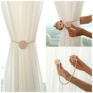 Csparkv - 45cm 2Pcs Magnetic Curtain Tiebacks Pastoral Style Wooden Round Cotton Rope Curtain Holdbacks for Home Office Decor Beige Csparkv - 45cm 2Pcs Magnetic Curtain Tiebacks Pastoral Style Wooden Round Cotton Rope Curtain Holdbacks for Home Office Decor Beige
