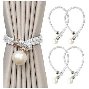 Csparkv - 48cm 4 Pieces Curtain Tiebacks, Large Beaded Curtain Holdbacks for Home, Office Etc. Decoration (White) Csparkv - 48cm 4 Pieces Curtain Tiebacks, Large Beaded Curtain Holdbacks for Home, Office Etc. Decoration (White)