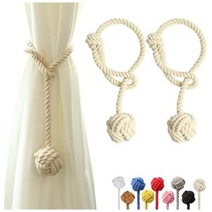 Csparkv - 55cm 2 Pack Curtain Tiebacks with Large Woven Ball Hand-Woven Cotton for Outdoor (Beige, 2) Csparkv - 55cm 2 Pack Curtain Tiebacks with Large Woven Ball Hand-Woven Cotton for Outdoor (Beige, 2)